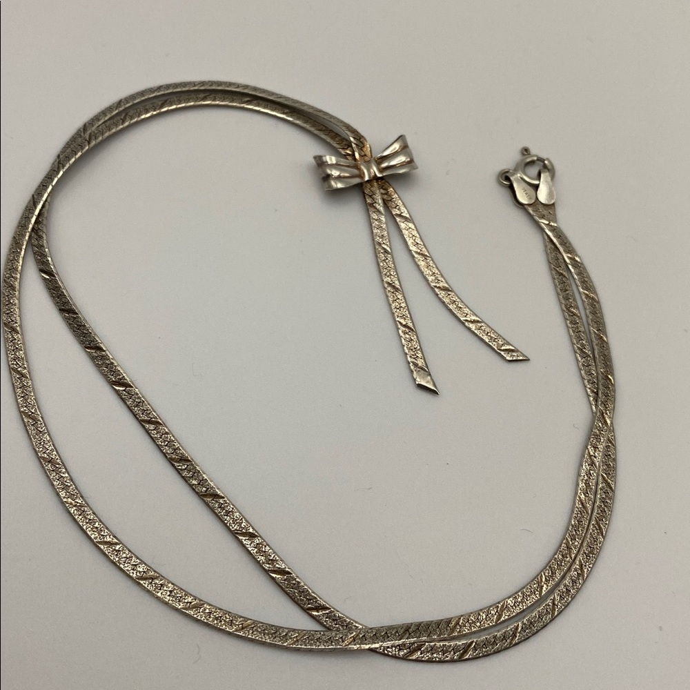 Sterling Silver Vintage Herringbone Bow Necklace